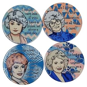 Hand Crafted Retro Humorous Ceramic Coasters Set Of 4 - NEW